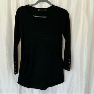 New York & Company Black Scoop-Neck Pullover with Kangaroo Pocket- Size Small